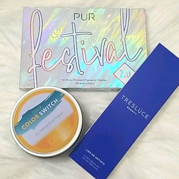 Pur Eyeshadow Palette Brush Set & Cleaner 3 Piece Makeup Bundle - Picture 1 of 11